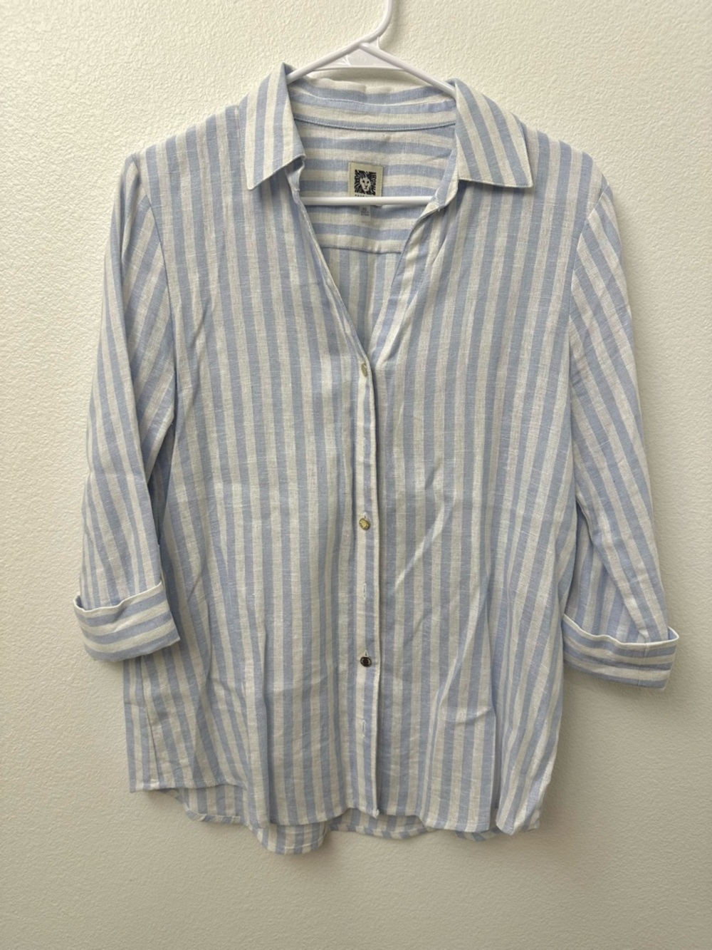 Anne Klein Blue and White Striped Button-Front Shirt